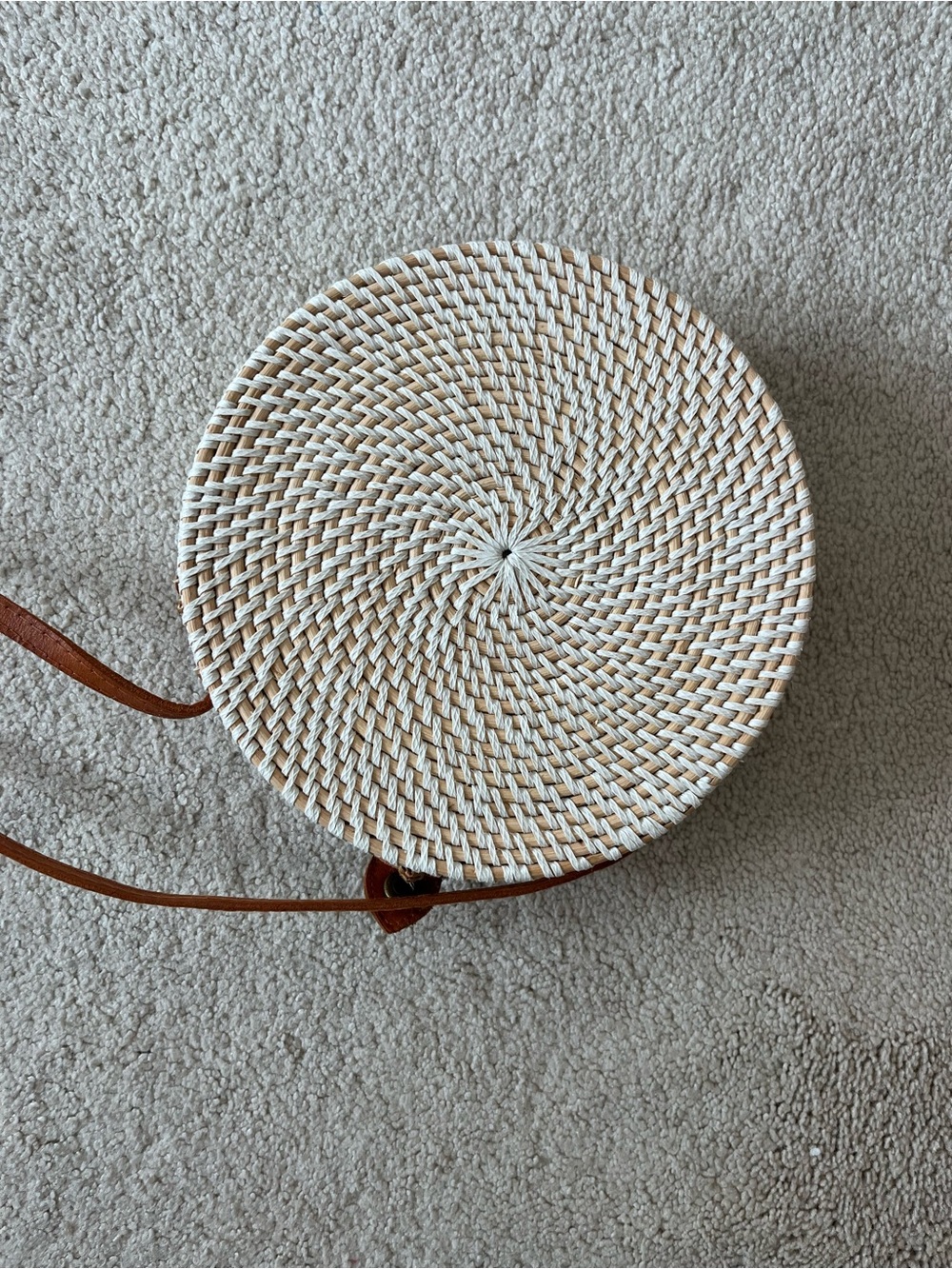 Straw Studios Cream Round Straw Crossbody with Tan Strap - Picture 5 of 5